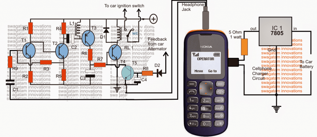 Circuito de partida de carro controlado por celular 1 Como funciona