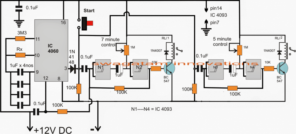 Circuito do controlador do temporizador do alimentador de peixes de aquário 1 Diagrama de circuito