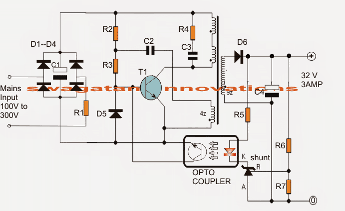 Circuito SMPS de driver de LED de 32V, 3 Amp