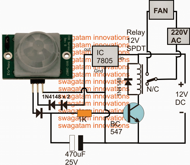 Circuito controlador do ventilador de teto PIR 1 Diagrama de circuito