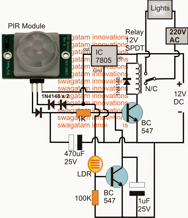 Circuito controlador do ventilador de teto PIR 3 Sentindo a Presença Humana