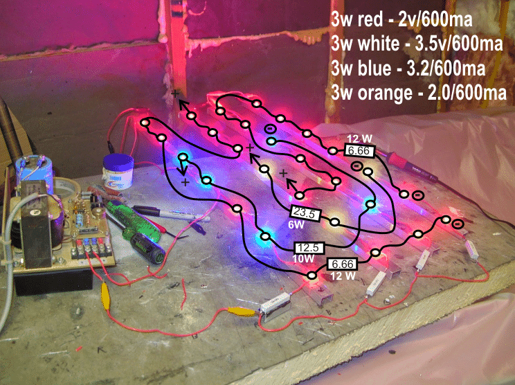 Calculando os LEDs para o circuito de luz de crescimento usando LEDs de energia