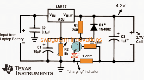 Carregar uma bateria de celular com uma bateria de laptop 1 Diagrama de circuito