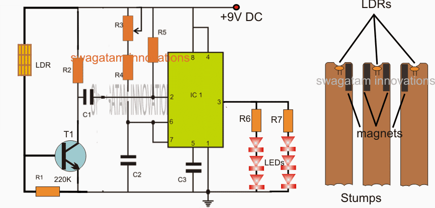 Faça este LED Cricket Stump Circuit em casa 13 Circuito de toco de LED
