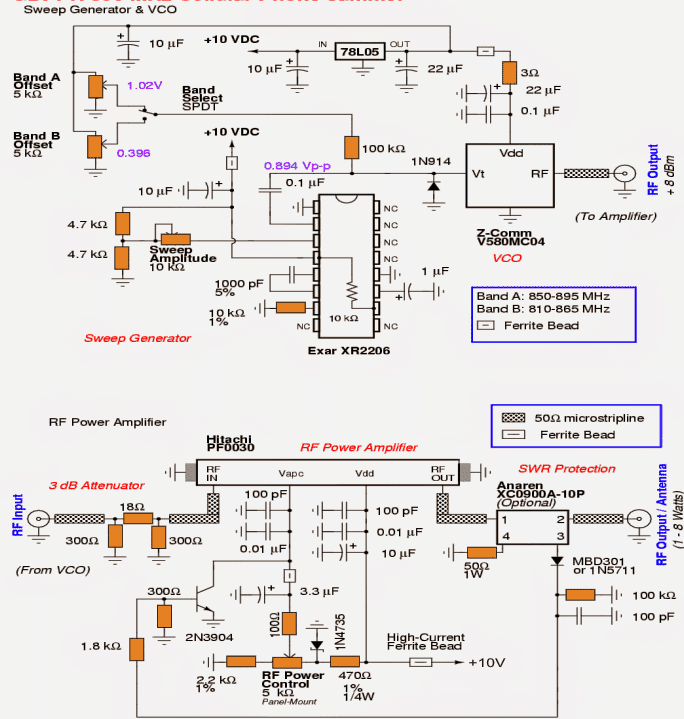 Diagrama de circuito completo do jammer de celular explicado acima: