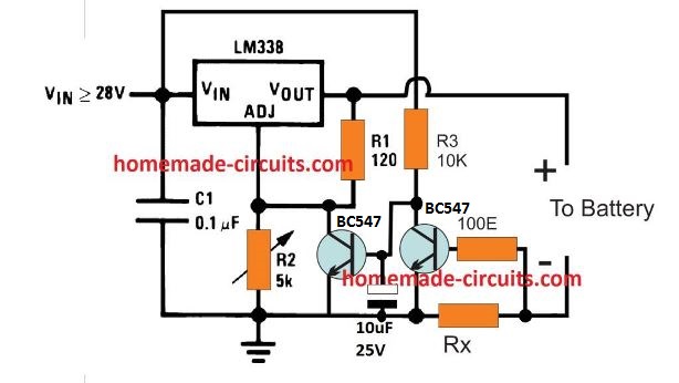Circuito Indicador de Corrente da Bateria - Corte de Carregamento Disparado por Corrente 2 Usando o Design Simples LM338