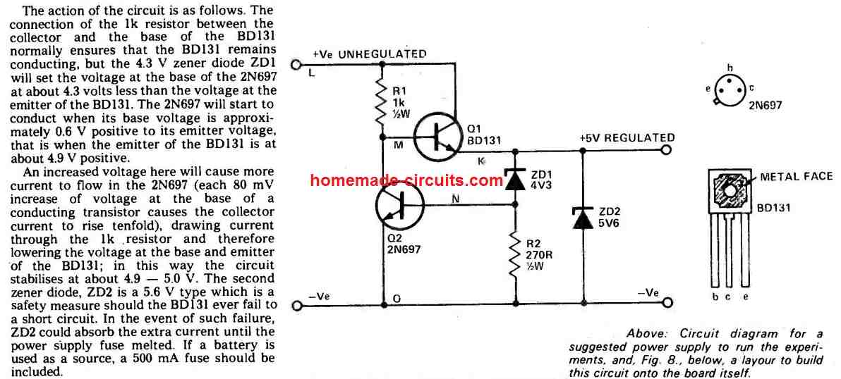 Fazendo circuito regulador de tensão de 3,3 V, 5 V com diodos e transistores 5 Regulador Estabilizado de 5V