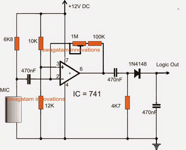 Circuito de alarme de sensor de som ultrassônico simples usando Opamp 1 Diagrama de circuito