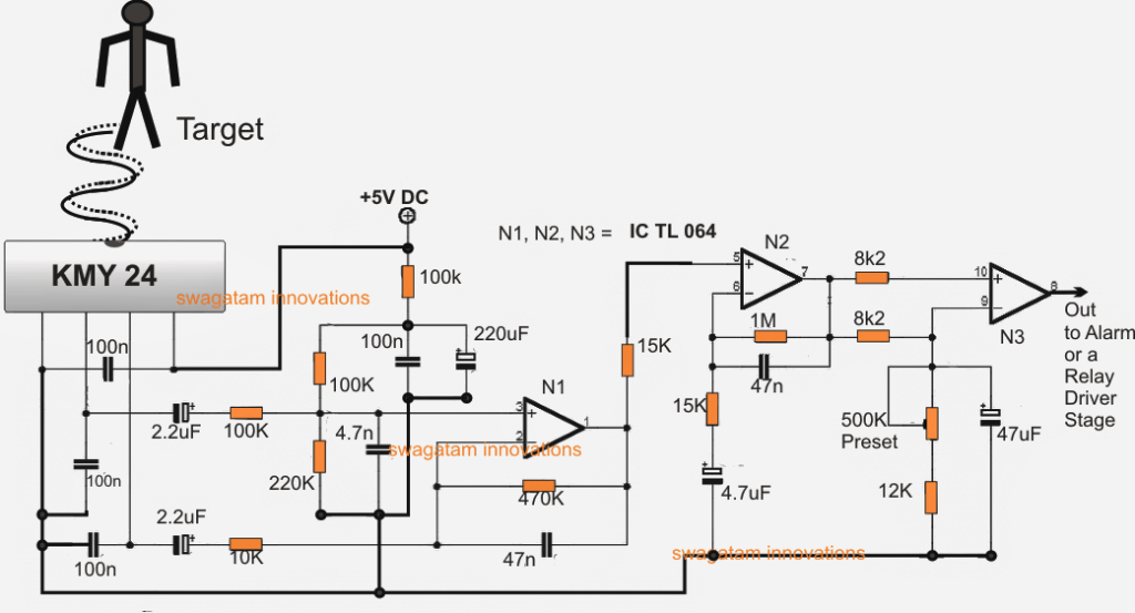 Como fazer um circuito de alarme de segurança de radar de microondas de GHz 1 Diagrama de circuito