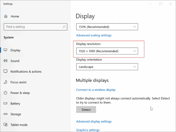 alterar a resolução da tela no Windows 10 pic3