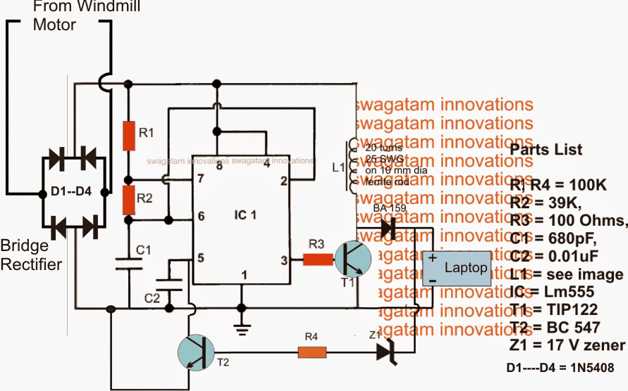 Circuito gerador de moinho de vento mais simples 3 Configuração do diagrama de circuito