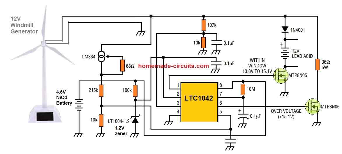 Circuito gerador de moinho de vento mais simples 5 Usando LTC1042 IC