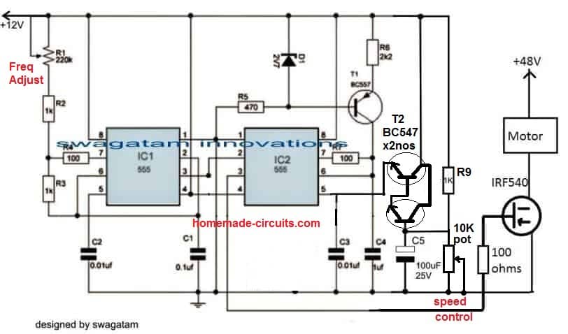 Circuito de partida suave do motor PWM para evitar alto consumo durante a chave de alimentação LIGADA 4 Circuito de exemplo para um controlador de motor variável de 48V com partida suave