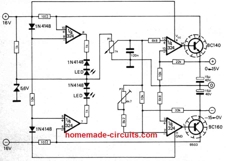 Fonte de alimentação balanceada usando LM324