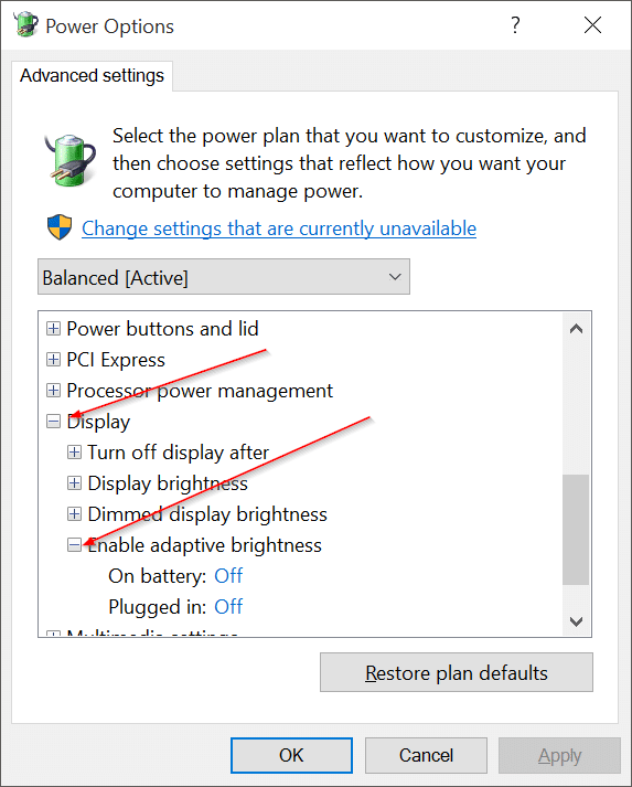 Desative o brilho automático da tela no Windows 10 pic4