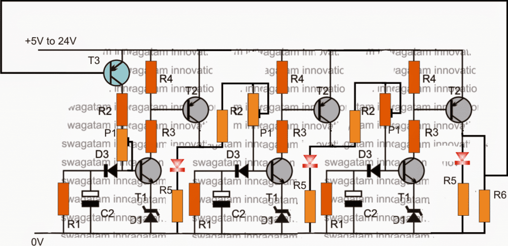 Circuito Caçador de Luz LED de 3 Etapas