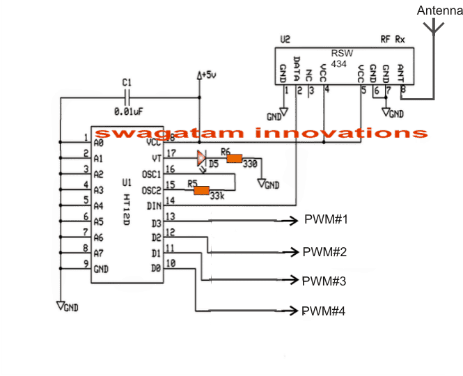 Circuito de controle remoto Quadcopter sem MCU 3 O Módulo Receptor RF (Descodificador PWM)