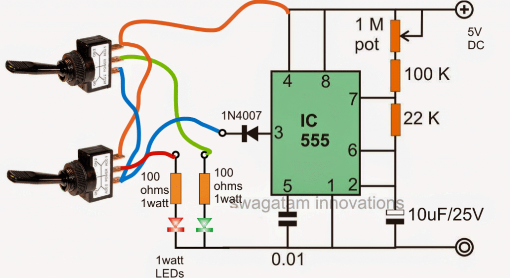 Circuito da Lâmpada Sinalizadora Ferroviária Vermelha e Verde Piscando 1 Diagrama de circuito