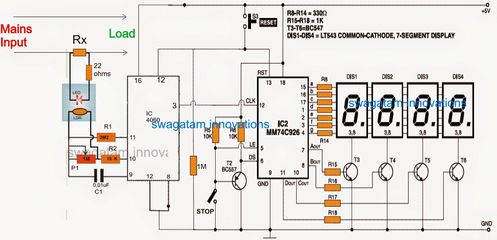 Medidor de energia digital para leitura do consumo de energia doméstico 1 Diagrama de circuito