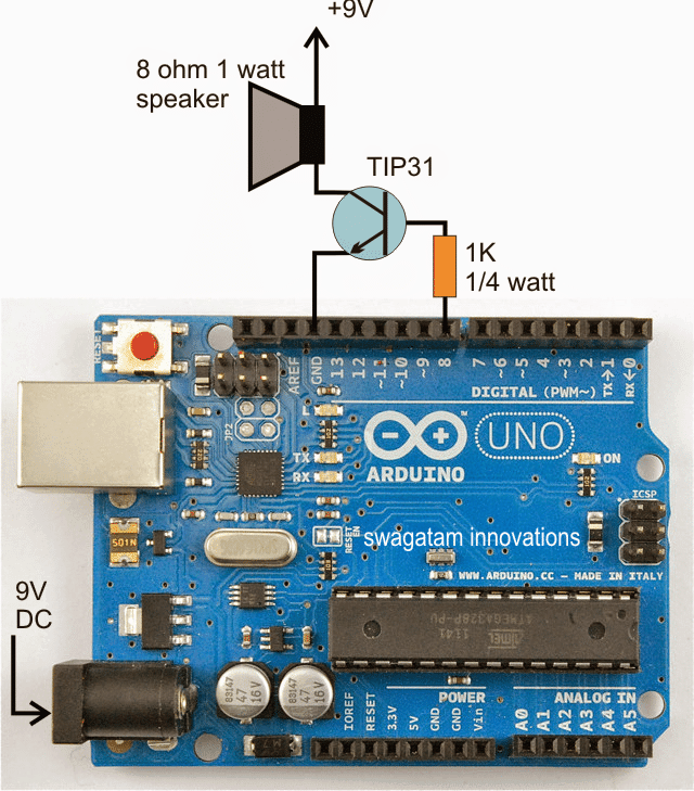 Circuito Gerador de Sintonia Musical Arduino 5 Para saída amplificada