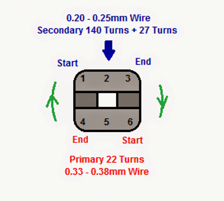 Faça este circuito DC CDI para motocicletas 5 ESPECIFICAÇÕES DO TRANSFORMADOR: