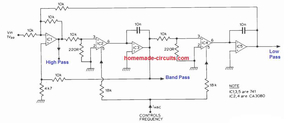 High Pass, Low Pass e Band Pass de um único circuito