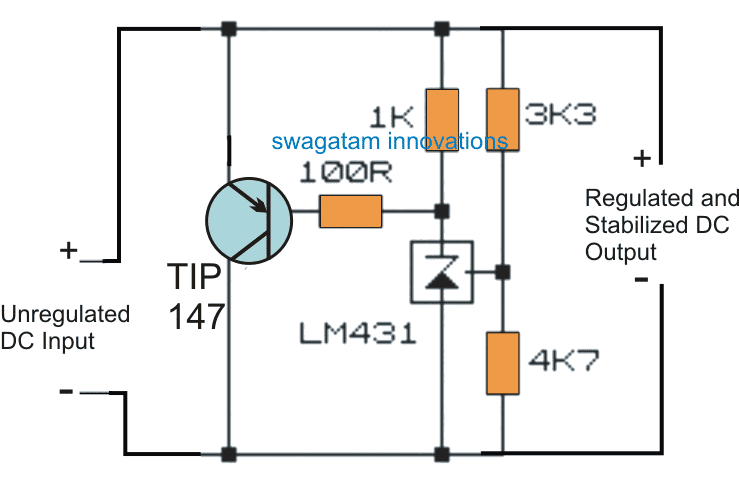 Circuito de diodo Zener do transistor para lidar com a estabilização de alta corrente 1 Diagrama de circuito