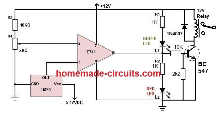 Pinagem LM35, folha de dados, circuito de aplicação 9 Circuito de Controle do Relé LM35