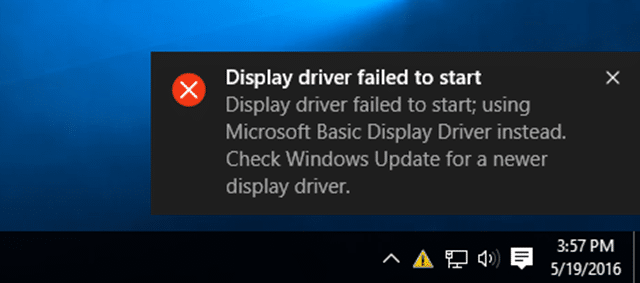 driver de vídeo falhou ao iniciar erro no Windows 10