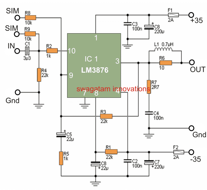 Circuito Amplificador de Potência Simples de 50 Watts 1 Layout da placa