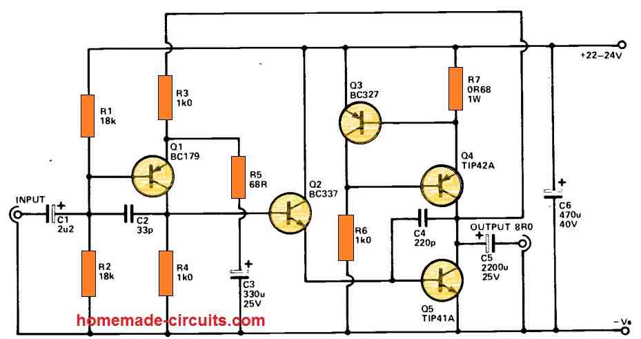 6) Circuito Amplificador Classe A de 5 Watts