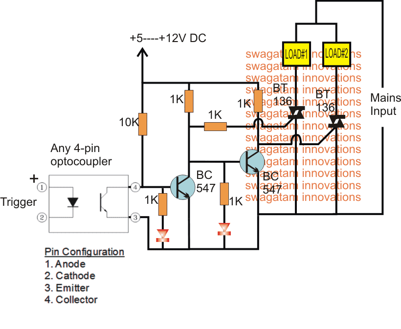 Circuito de comutação de relé SPDT usando Triac 1 Diagrama de circuito
