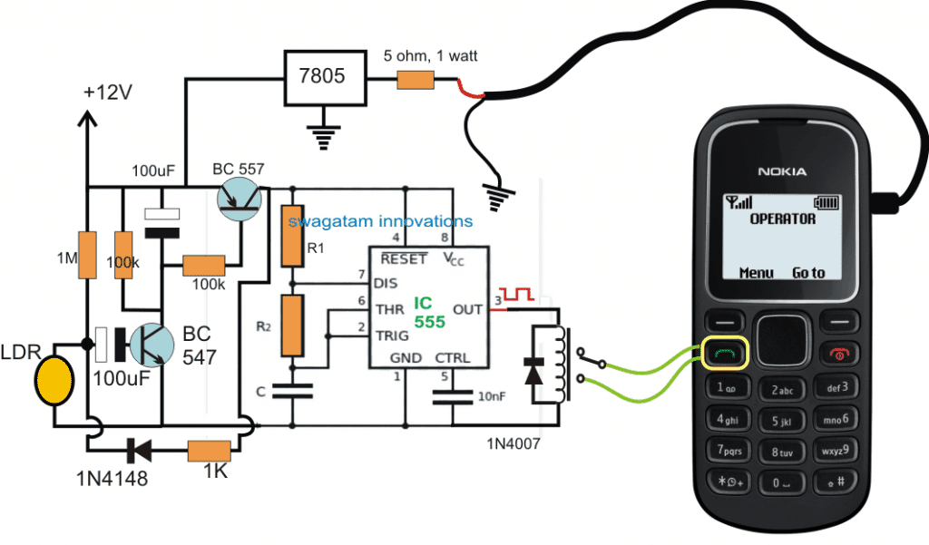 Circuito de segurança de alerta de chamada GSM ativado por laser 1 O design