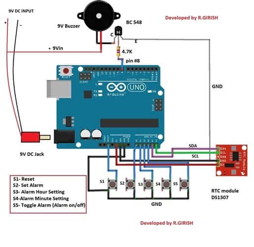 Relógio digital Arduino usando o módulo RTC 13 Despertador digital usando Arduino