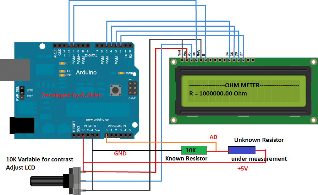 Circuito simples de ohmímetro digital Arduino 1 Como funciona