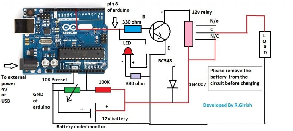 Circuito de proteção contra descarga de bateria baseado em Arduino 1 Como funciona