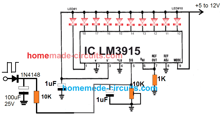TACÔMETRO SIMPLES DE 10 LEDS USANDO LM3915