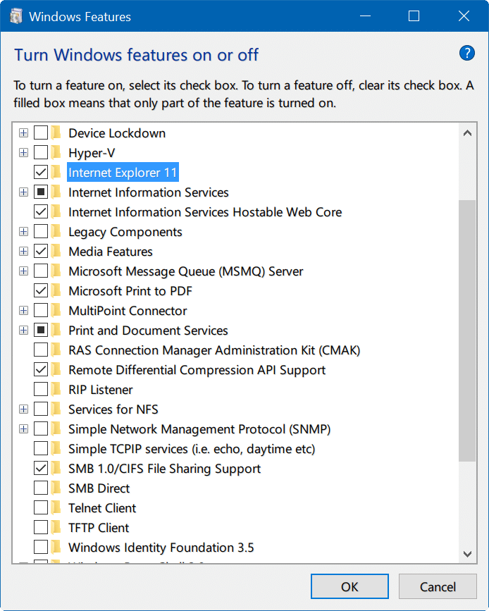 ativar ou desativar os recursos do Windows 10 pic01