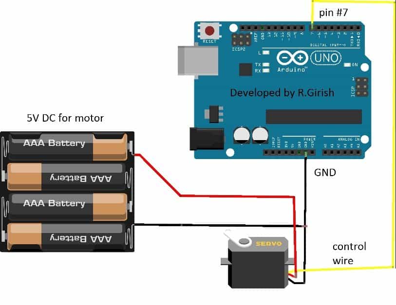 Como fazer a interface de servomotores com Arduino 5 Diagrama de circuito: