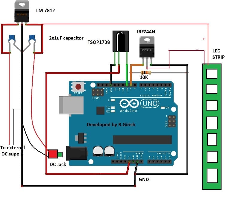 Controlando LED Strip Light ON/OFF e brilho com qualquer controle remoto 2 Diagrama de circuito: