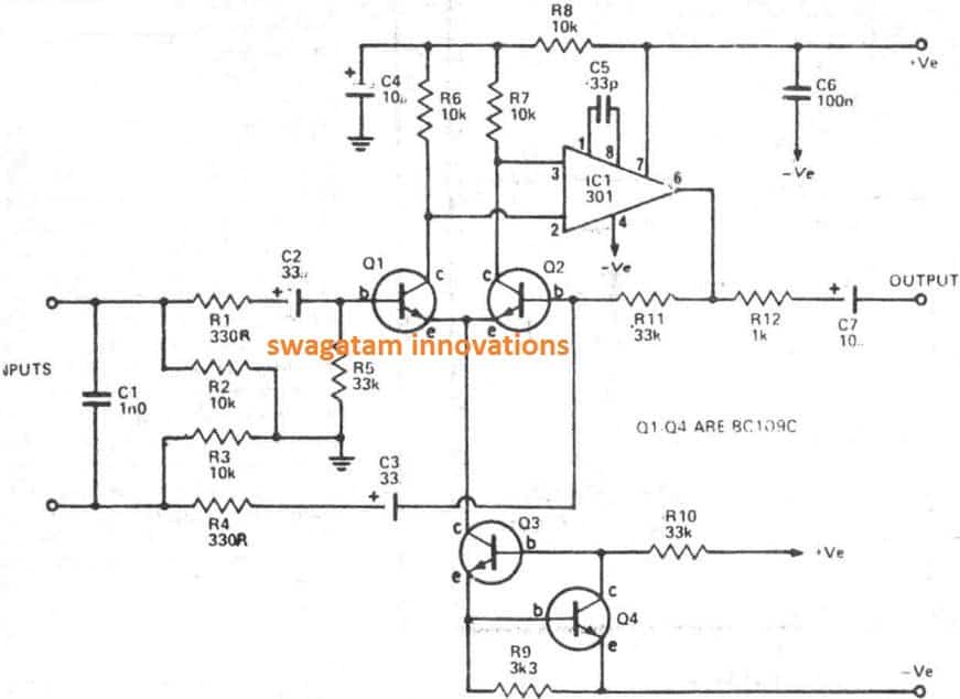 Circuito de pré-amplificador de microfone balanceado