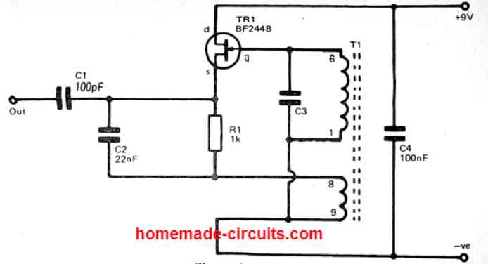 Detalhes do Diagrama de Circuito e Funcionamento do Oscilador LC 11 Oscilador LC RF simples