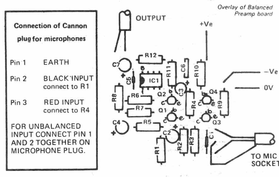 Circuito de pré-amplificador de microfone balanceado