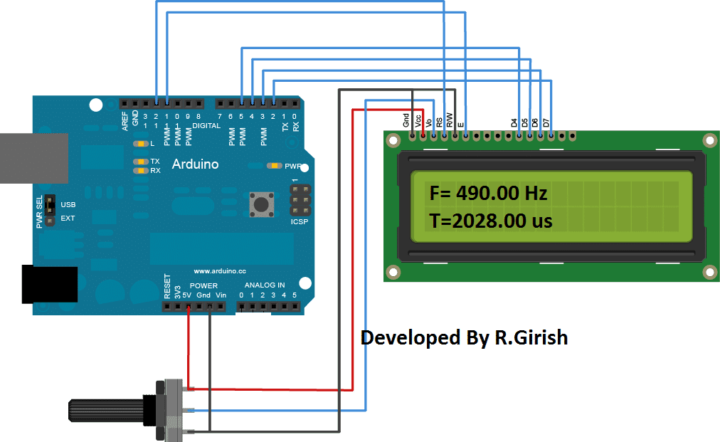 Ilustração da conexão do LCD ao Arduino: