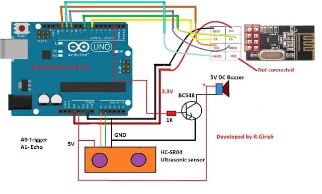 Circuito Sensor de Estacionamento Reverso de Carro com Alarme 5 Configuração do pino: