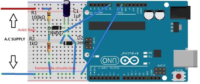 Circuito de voltímetro AC sem transformador usando Arduino 11 DIAGRAMA DE CIRCUITO: