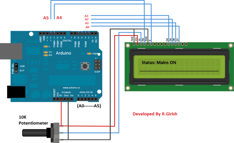 Esquema para conexão Arduino e LCD:
