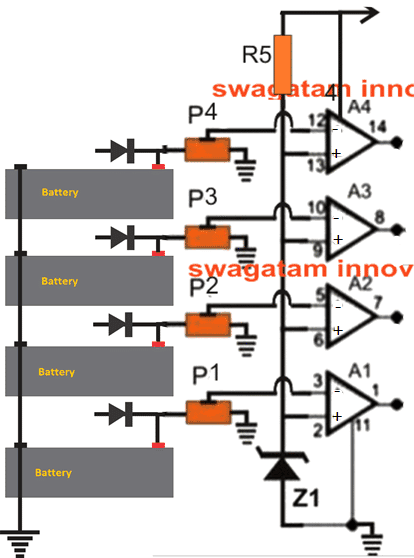 Circuito Carregador de 4 baterias Opamp auto-regulado
