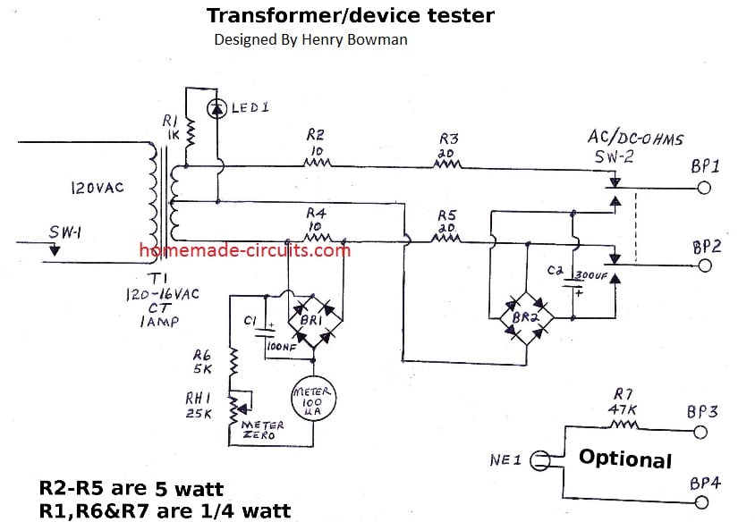 Circuito de testador de enrolamento de transformador simples 2 Diagrama de circuito