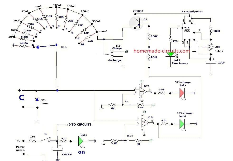 Circuito testador de vazamento de capacitor - Encontre capacitores com vazamento rapidamente 2 Diagrama de circuito